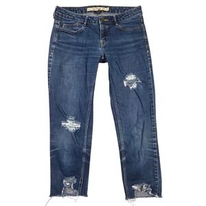 Zara Core Denim Slim‎ Fit Distressed Ripped Jeans Dark Wash Blue 4 Casual Boho